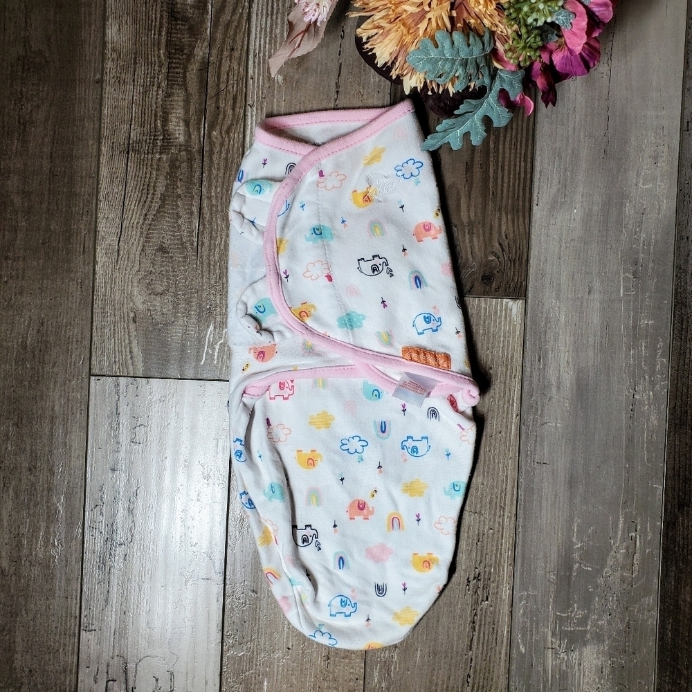 SwaddleMe Size SM/MED 7-14 lbs Elephant Rainbow Sleep Sack 100% Cotton EUC